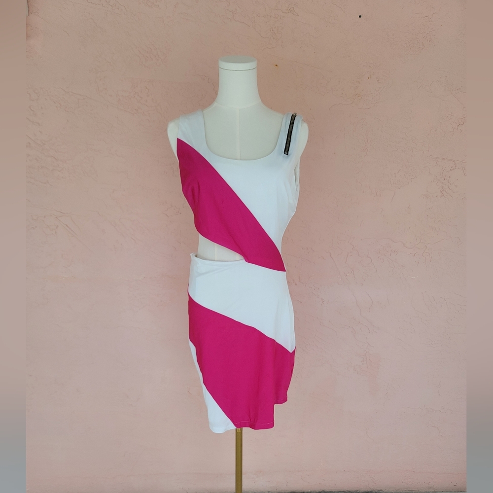 Bebe Addiction Summer Bodycon Dress White & Pink Y2K